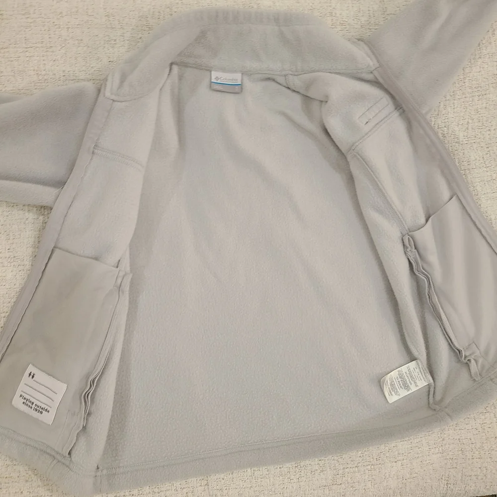 Columbia Kids Light Gray Gray Zip-Up Fleece Jacket Youth Size 8